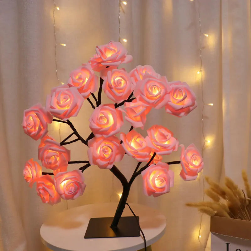 Enchanted Blossom LED Rose Tree - USB or Battery-Powered Fairy Light Floral Lamp