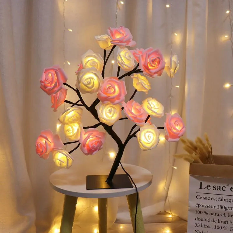 Enchanted Blossom LED Rose Tree - USB or Battery-Powered Fairy Light Floral Lamp