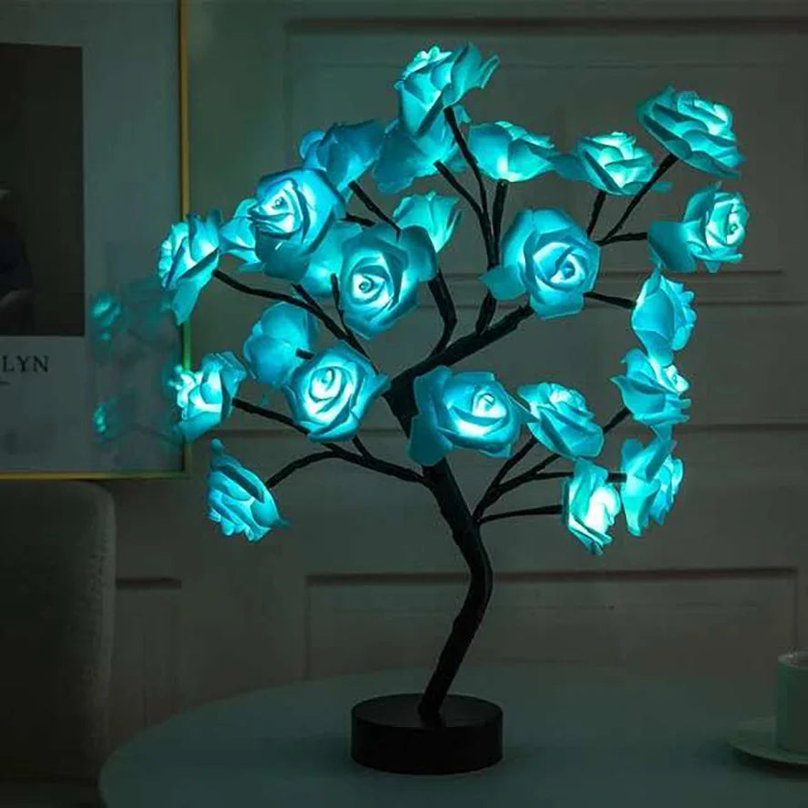 Enchanted Blossom LED Rose Tree - USB or Battery-Powered Fairy Light Floral Lamp