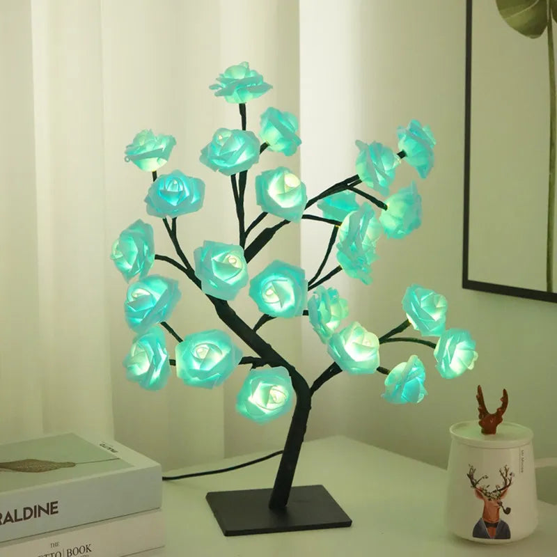 Enchanted Blossom LED Rose Tree - USB or Battery-Powered Fairy Light Floral Lamp