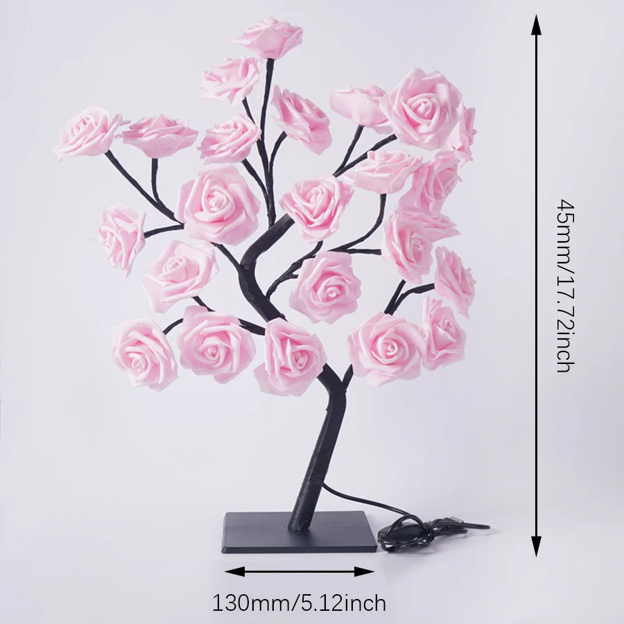 Enchanted Blossom LED Rose Tree - USB or Battery-Powered Fairy Light Floral Lamp