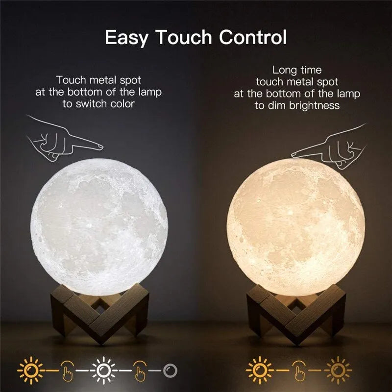 Mystical Moonlight 3D Print Lamp - USB Rechargeable, Touch-Controlled Celestial Light